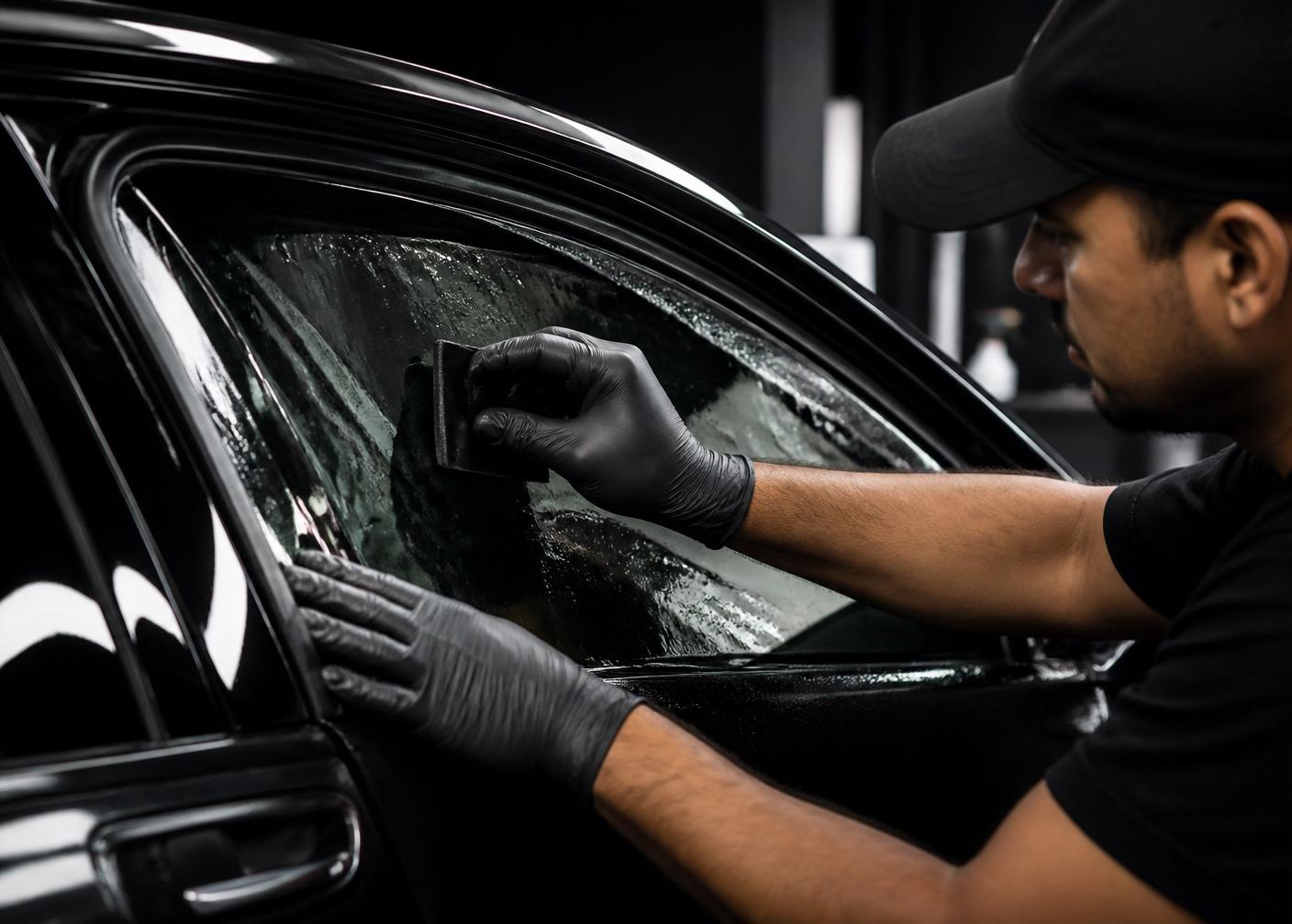 NCR technician carefully applying window tint film
